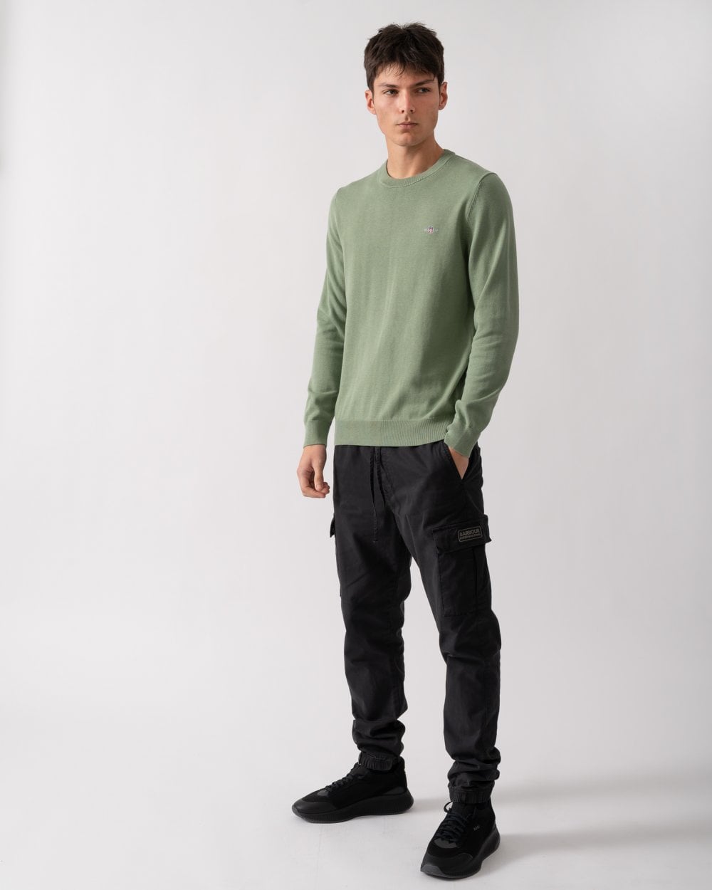GANT Mens Classic Cotton Crew Neck Jumper - 362 Kalamata Green