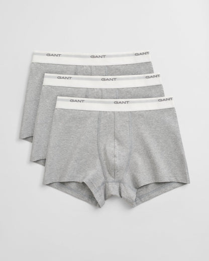 GANT 3-Pack Mens Core Trunks with Logo Waistband - 94 Light Grey Melange