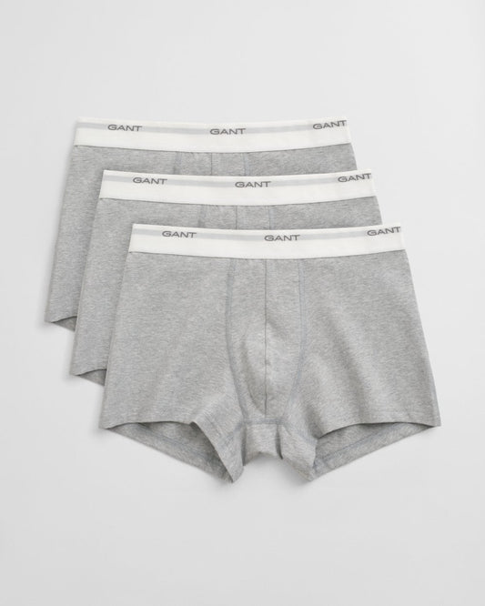 GANT 3-Pack Mens Core Trunks with Logo Waistband - 94 Light Grey Melange