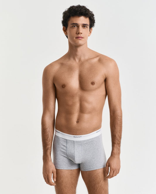 GANT 3-Pack Mens Core Trunks with Logo Waistband - 94 Light Grey Melange