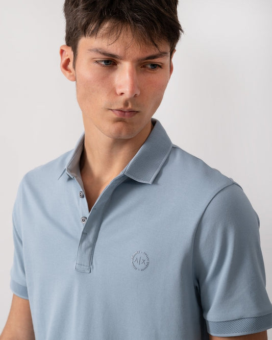 Armani Exchange Mens Short Sleeve Micro Logo Polo Shirt - Ashley Blue U9287