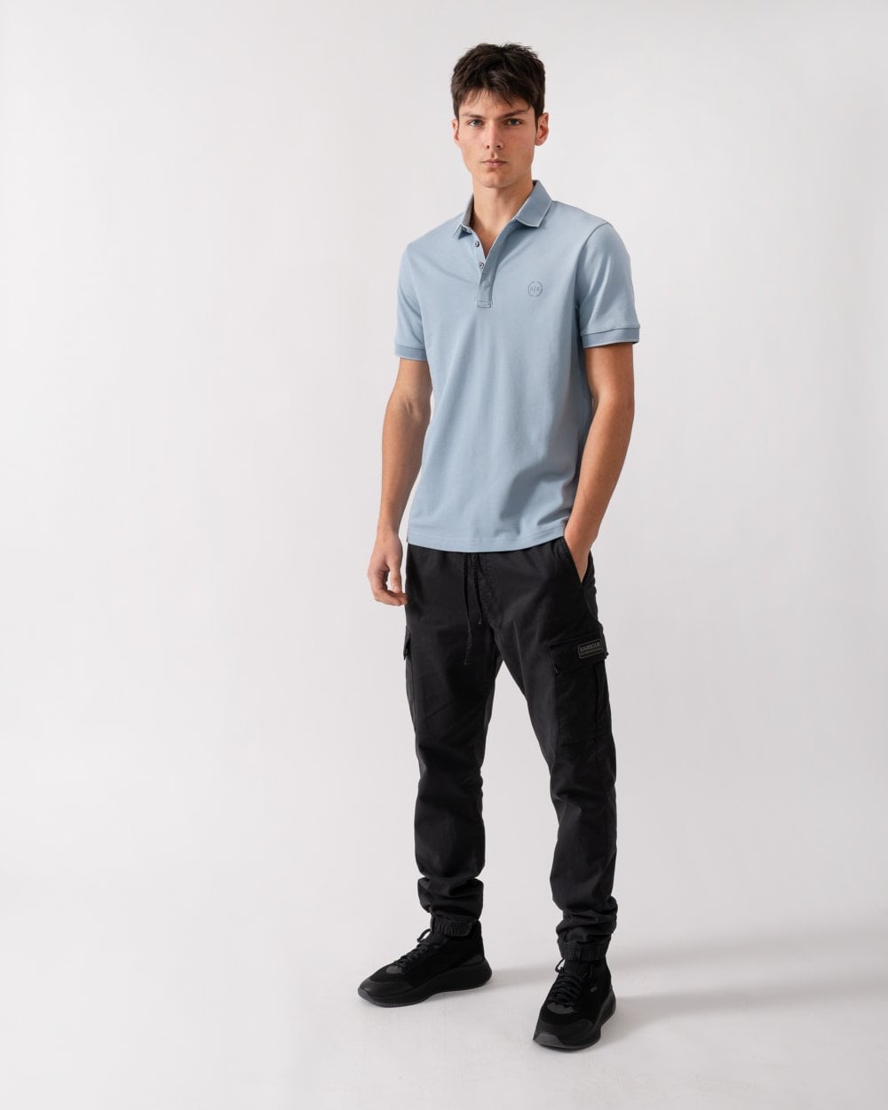 Armani Exchange Mens Short Sleeve Micro Logo Polo Shirt - Ashley Blue U9287