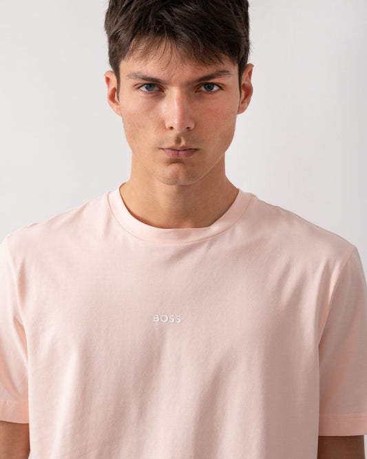 BOSS Orange TChup Mens Crew Neck Small Logo T-Shirt - Open Pink 694