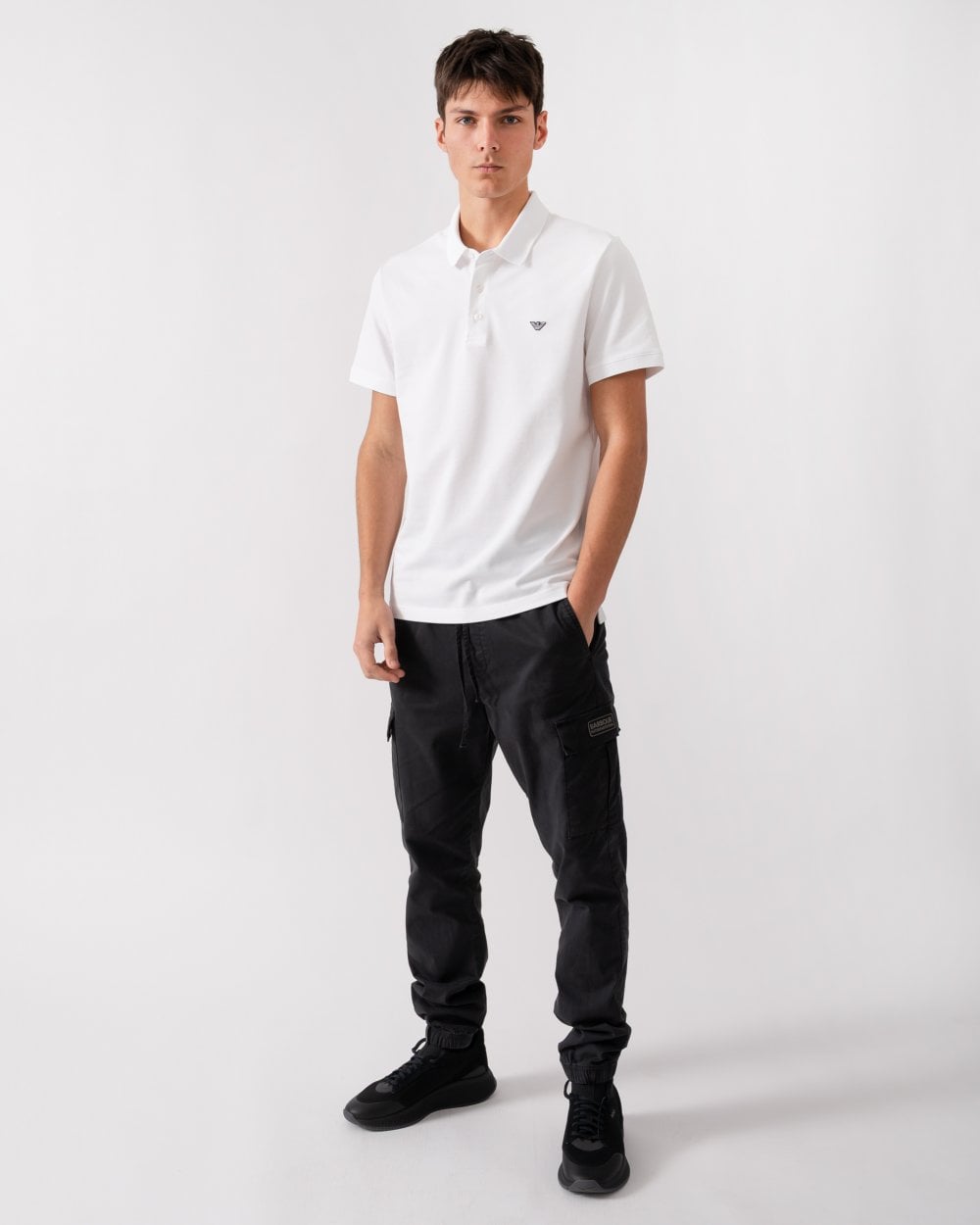 Emporio Armani Mens Eagle Logo Beach Polo - White