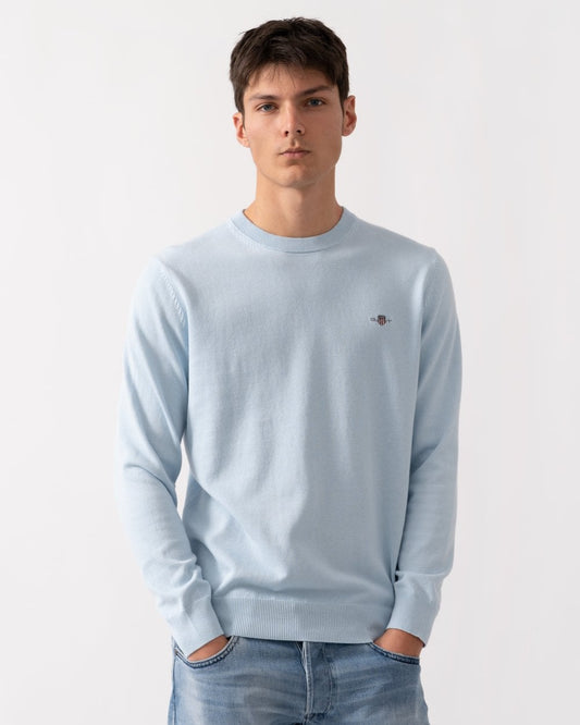 GANT Mens Classic Cotton Crew Neck Jumper - 457 Fresh Blue
