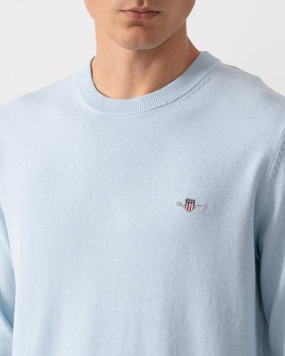 GANT Mens Classic Cotton Crew Neck Jumper - 457 Fresh Blue