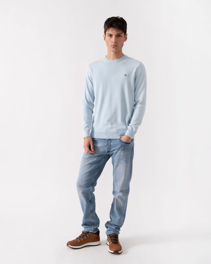 GANT Mens Classic Cotton Crew Neck Jumper - 457 Fresh Blue