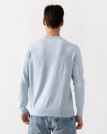 GANT Mens Classic Cotton Crew Neck Jumper - 457 Fresh Blue