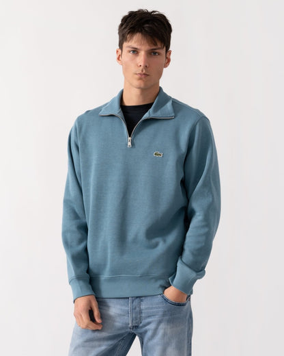 Lacoste Mens Zippered Stand-Up Collar Cotton Sweatshirt - Limestone HD9