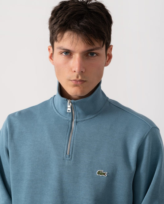 Lacoste Mens Zippered Stand-Up Collar Cotton Sweatshirt - Limestone HD9
