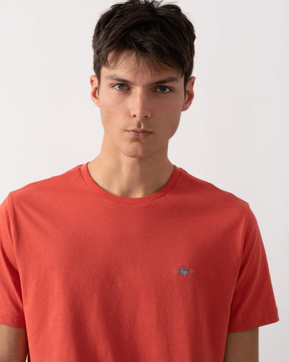 GANT Mens Regular Fit Short Sleeve Shield Logo T-Shirt - 643 Brick Red