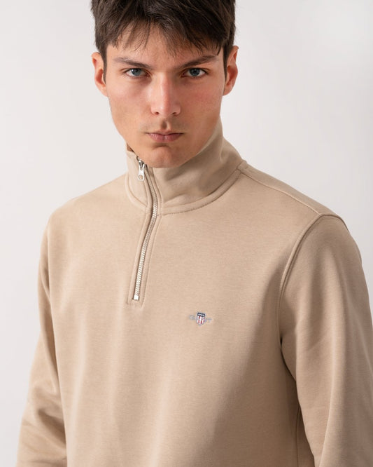 GANT Mens Regular Fit Shield Logo Half Zip Sweatshirt - 277 Dry Sand