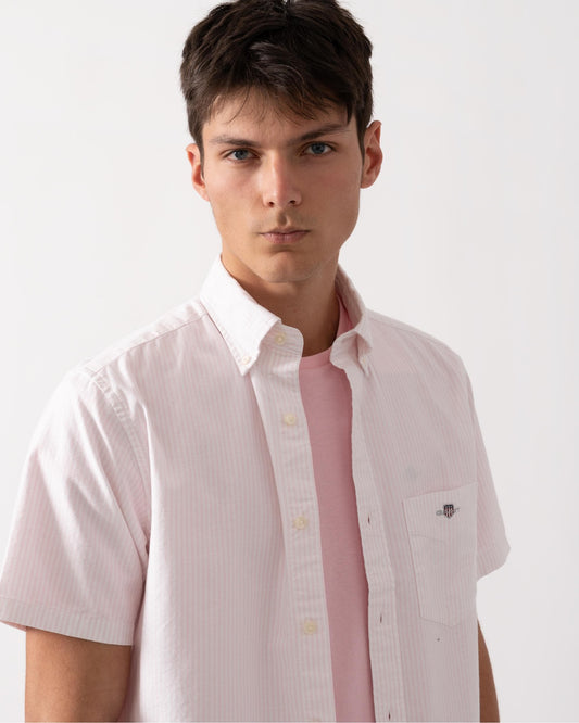 GANT Mens Regular Fit Classic Oxford Stripe Short Sleeve Shirt - 662 Light Pink