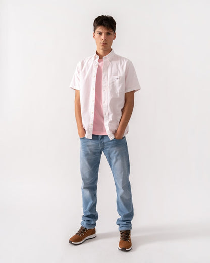 GANT Mens Regular Fit Classic Oxford Stripe Short Sleeve Shirt - 662 Light Pink