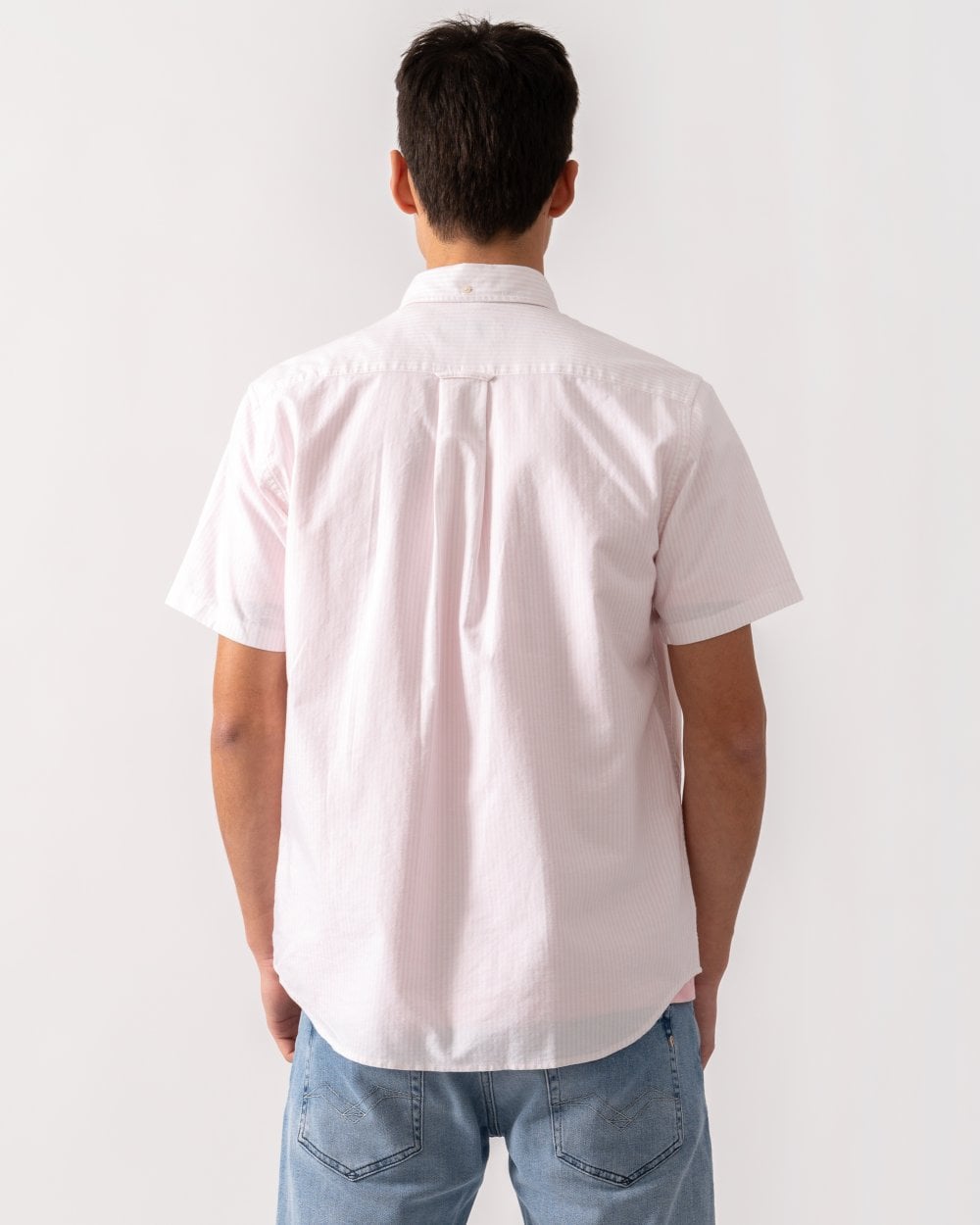 GANT Mens Regular Fit Classic Oxford Stripe Short Sleeve Shirt - 662 Light Pink