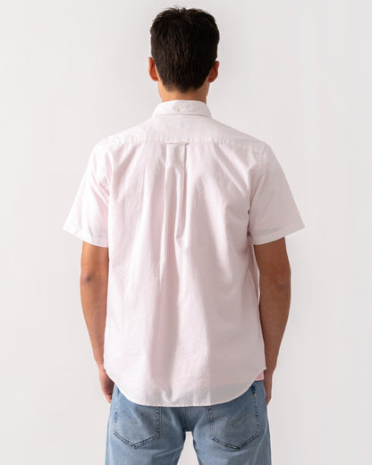 GANT Mens Regular Fit Classic Oxford Stripe Short Sleeve Shirt - 662 Light Pink