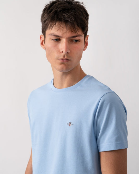 GANT Mens Slim Pique Short Sleeve T-Shirt - 468 Capri Blue