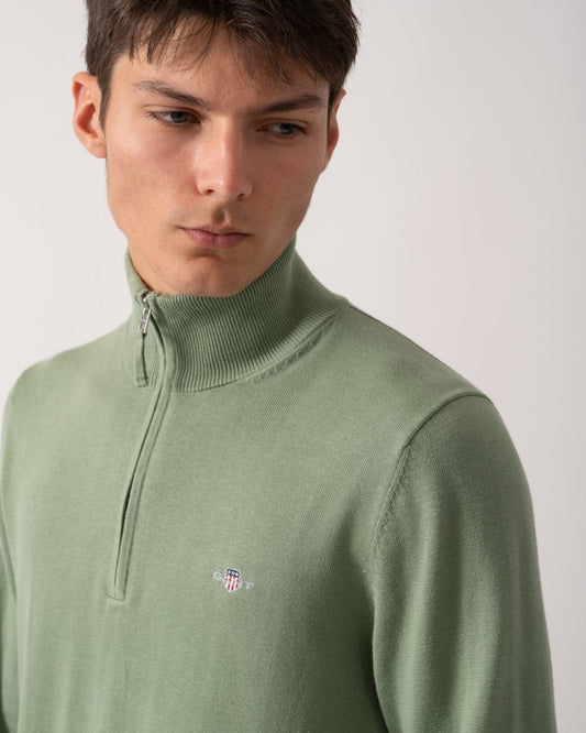 GANT Mens Classic Cotton Half Zip Jumper - 362 Kalamata Green