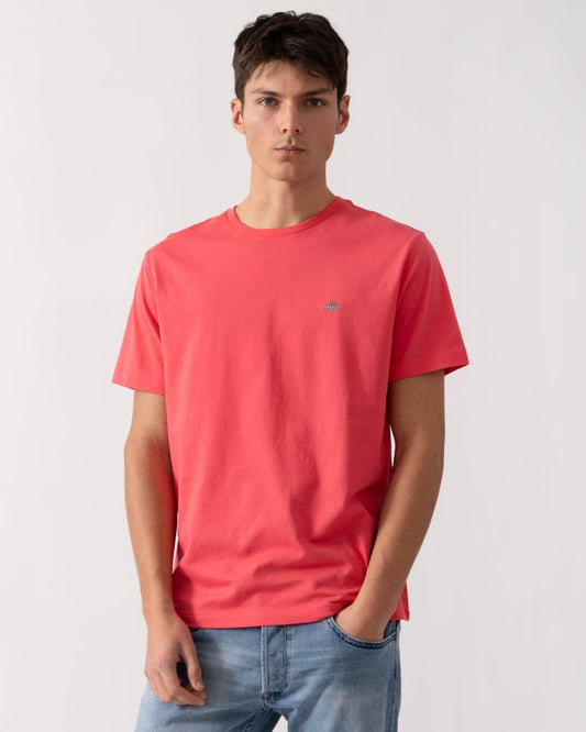 GANT Mens Regular Fit Short Sleeve Shield Logo T-Shirt - 648 Watermelon Red