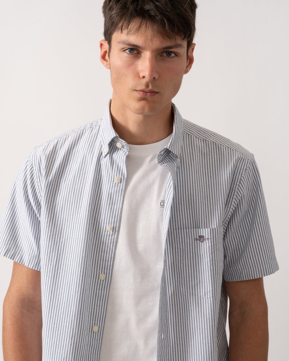 GANT Mens Regular Fit Classic Oxford Stripe Short Sleeve Shirt - 423 Persian Blue