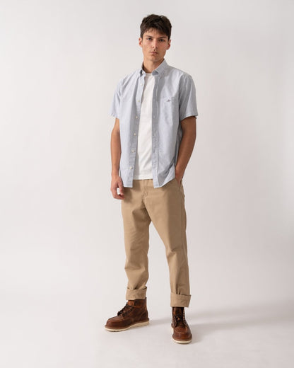 GANT Mens Regular Fit Classic Oxford Stripe Short Sleeve Shirt - 423 Persian Blue