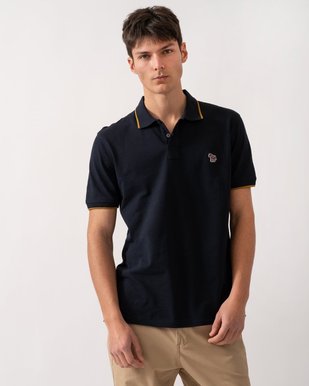 PS Paul Smith Mens Regular Fit Short Sleeve Zebra Badge Polo - 49 Very Dark Navy