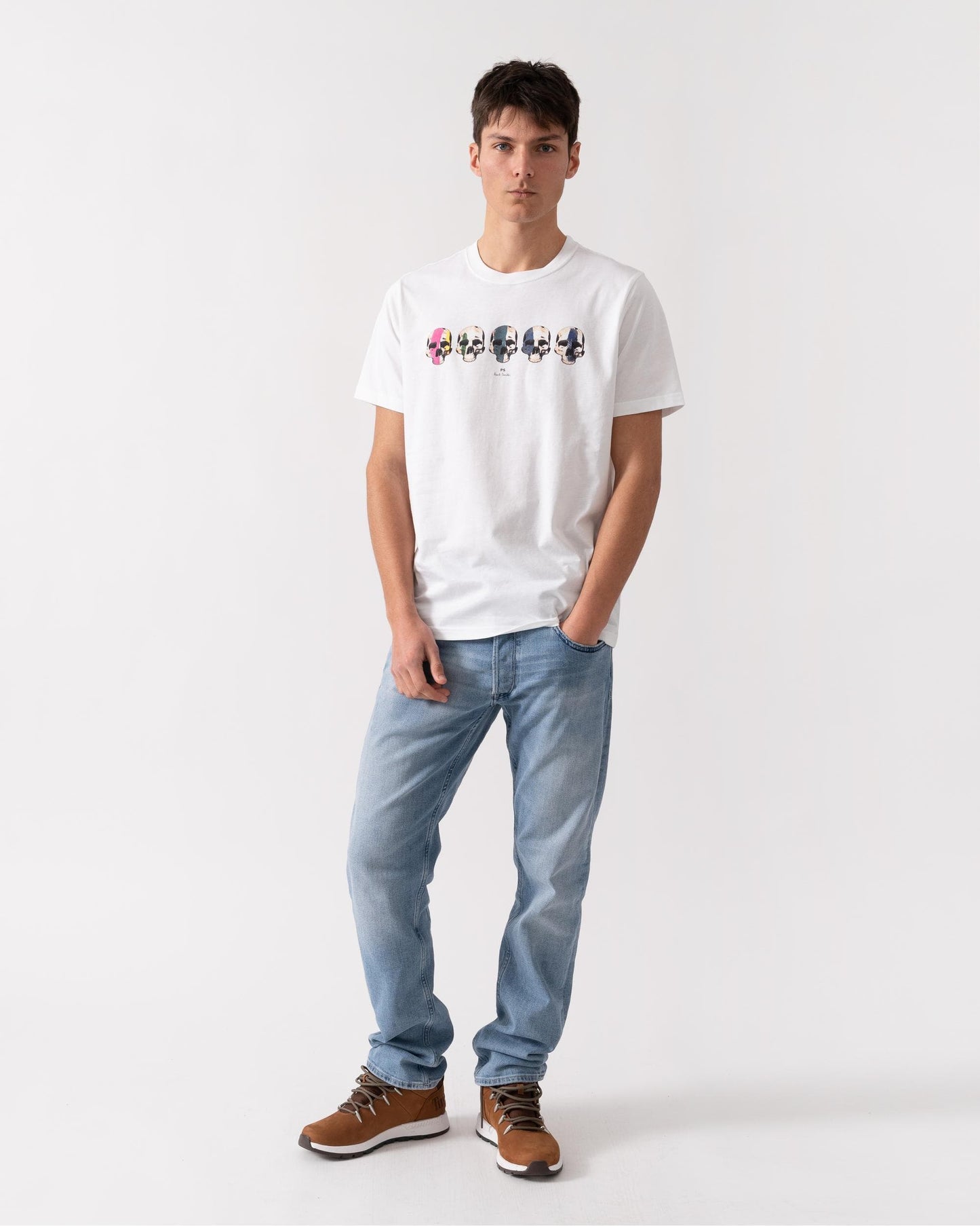 PS Paul Smith Mens Reg Fit Short Sleeve Multi Skull T-Shirt - 01 White