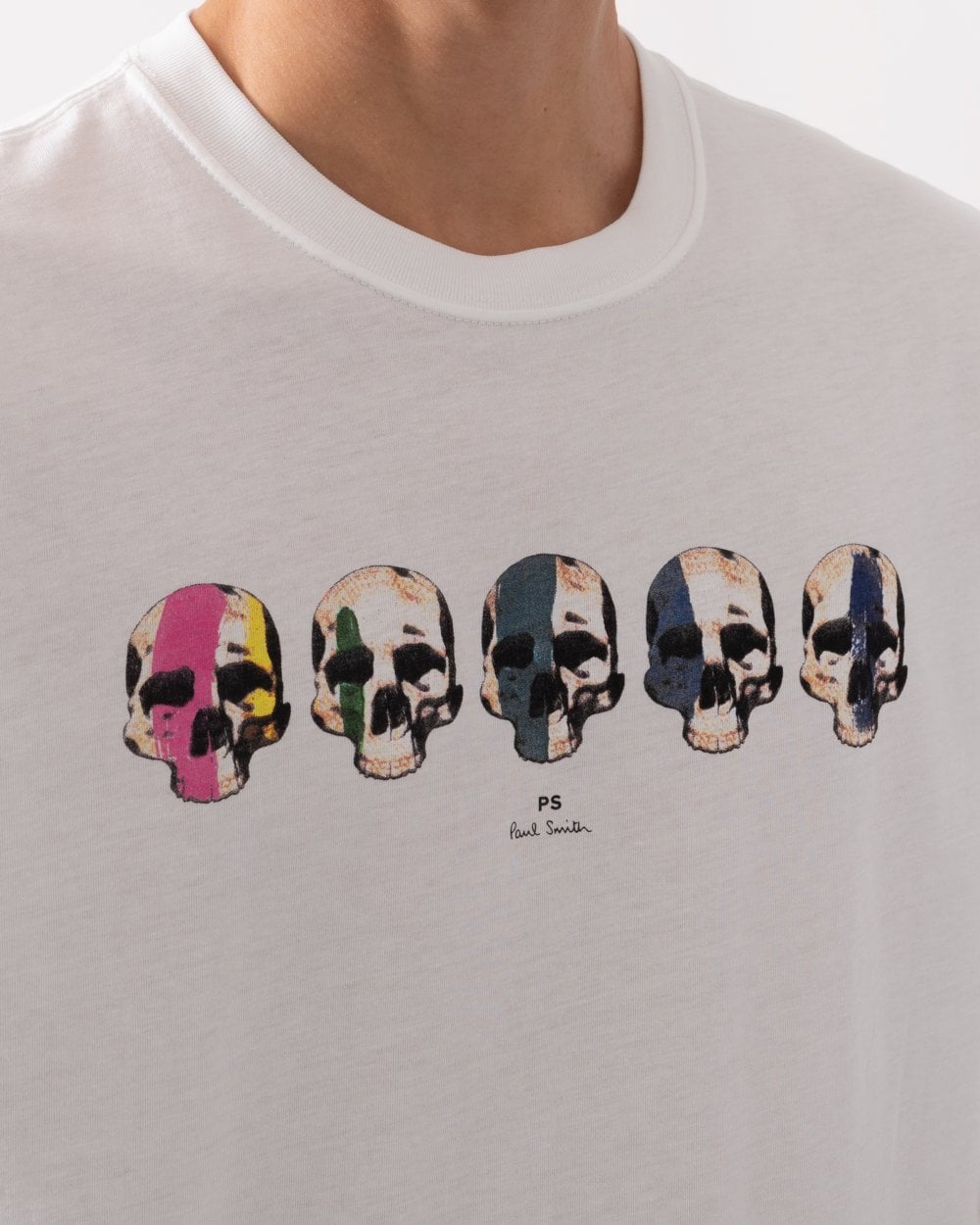 PS Paul Smith Mens Reg Fit Short Sleeve Multi Skull T-Shirt - 01 White
