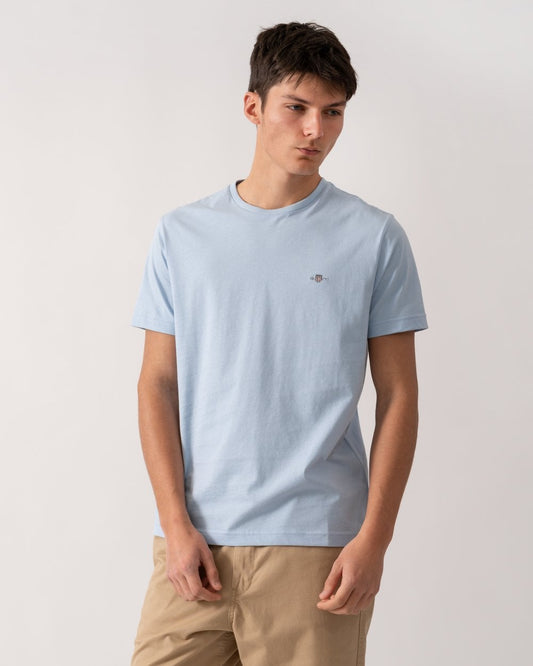 GANT Mens Regular Fit Short Sleeve Shield Logo T-Shirt - 457 Fresh Blue