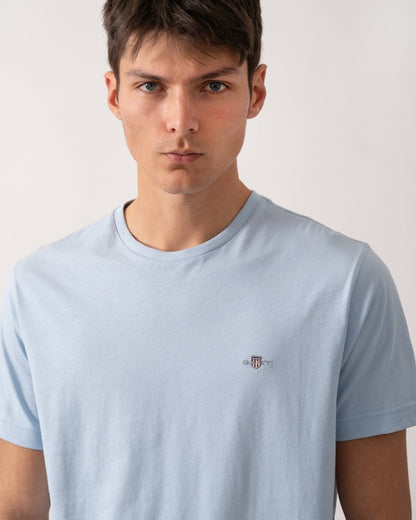 GANT Mens Regular Fit Short Sleeve Shield Logo T-Shirt - 457 Fresh Blue