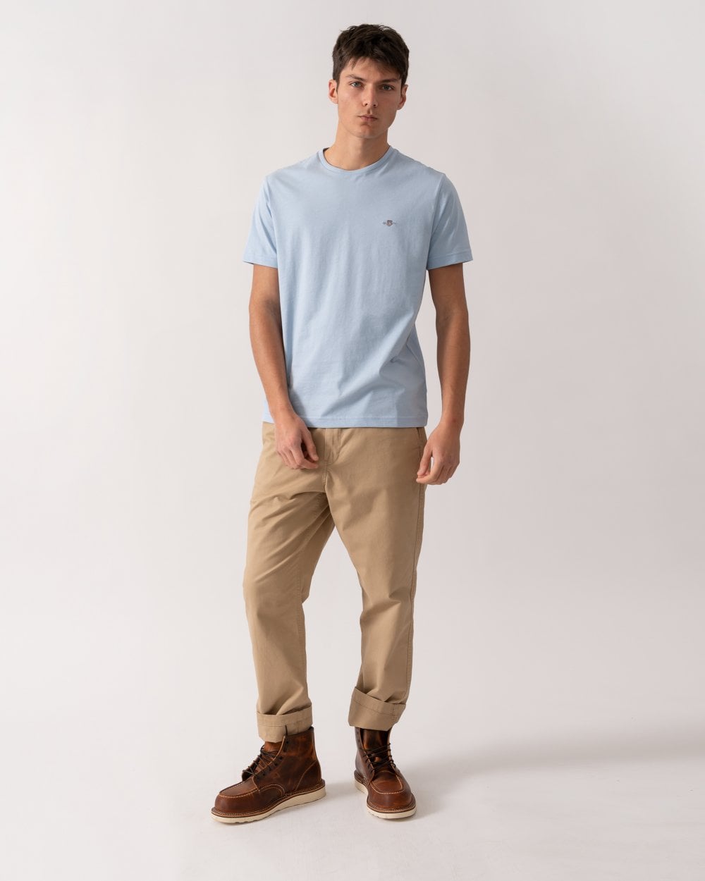 GANT Mens Regular Fit Short Sleeve Shield Logo T-Shirt - 457 Fresh Blue