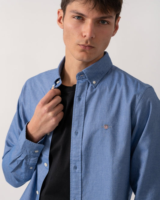 GANT Mens Slim Fit Long Sleeve Oxford Shirt - 407 Rich Blue