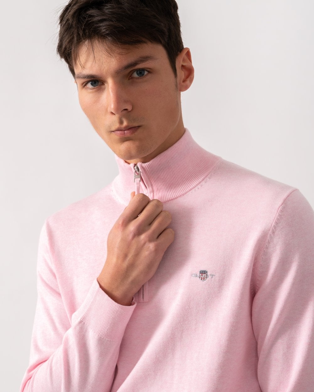 GANT Mens Classic Cotton Half Zip Jumper - 698 Light Pink Melange