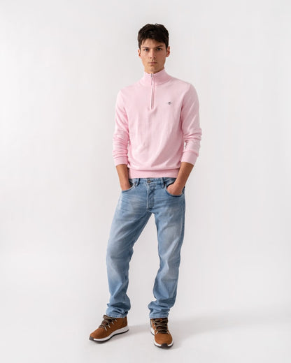 GANT Mens Classic Cotton Half Zip Jumper - 698 Light Pink Melange