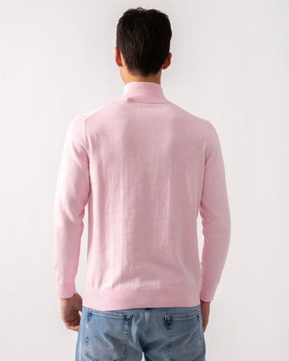 GANT Mens Classic Cotton Half Zip Jumper - 698 Light Pink Melange
