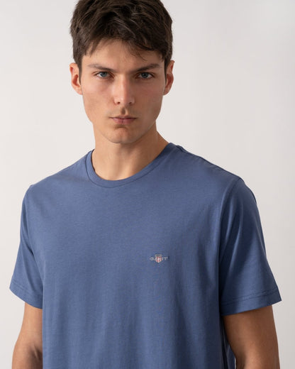 GANT Mens Regular Fit Short Sleeve Shield Logo T-Shirt - 401 Dusty Navy