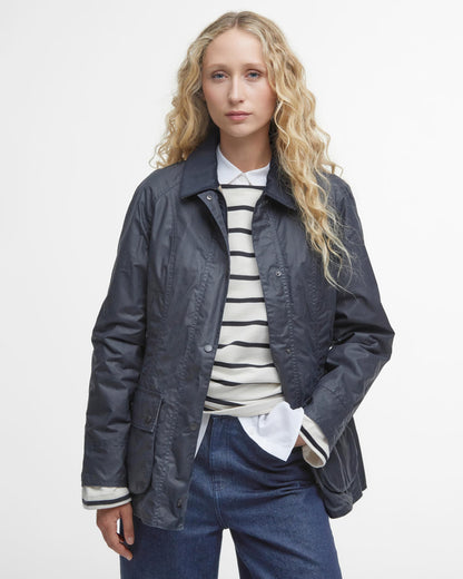 Barbour Lightweight Beadnell Womens Wax Jacket - Royal Navy - CHO - Designer Womens Light Jackets