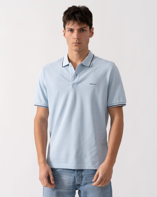 GANT Mens Short Sleeve Tipping Pique Polo - 457 Fresh Blue