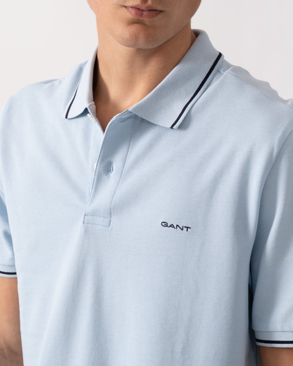 GANT Mens Short Sleeve Tipping Pique Polo - 457 Fresh Blue