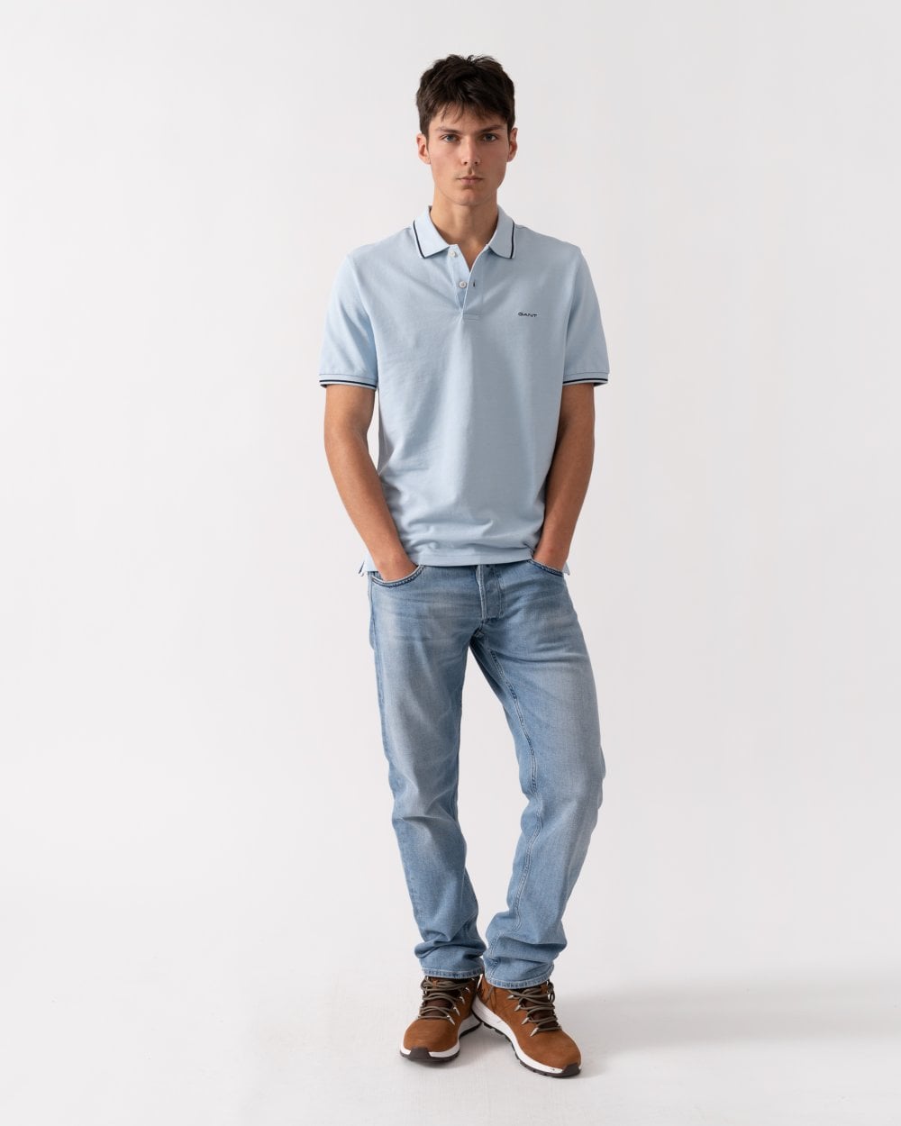 GANT Mens Short Sleeve Tipping Pique Polo - 457 Fresh Blue
