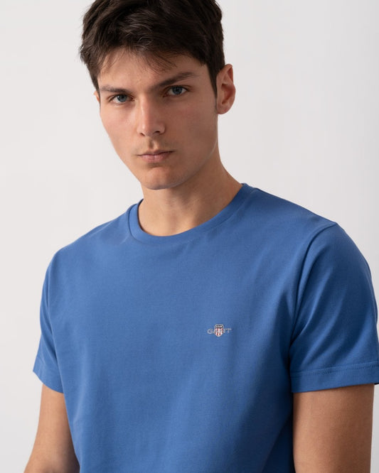 GANT Mens Slim Pique Short Sleeve T-Shirt - 407 Rich Blue