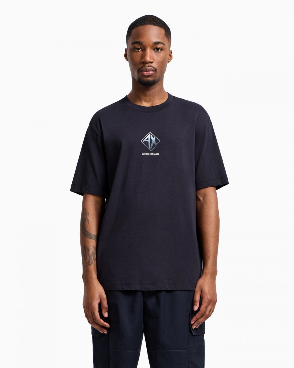 Armani Exchange Mens AX Diamond Logo T-Shirt - Deep Navy UB101 - CHO - Designer Mens Short Sleeve T-Shirts & Tops