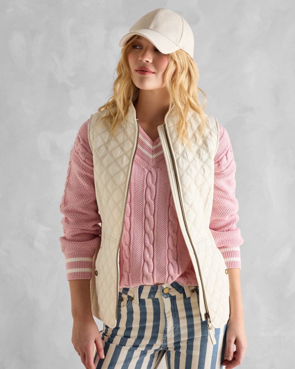 Joules Minx Womens Diamond Quilt Gilet - Cream