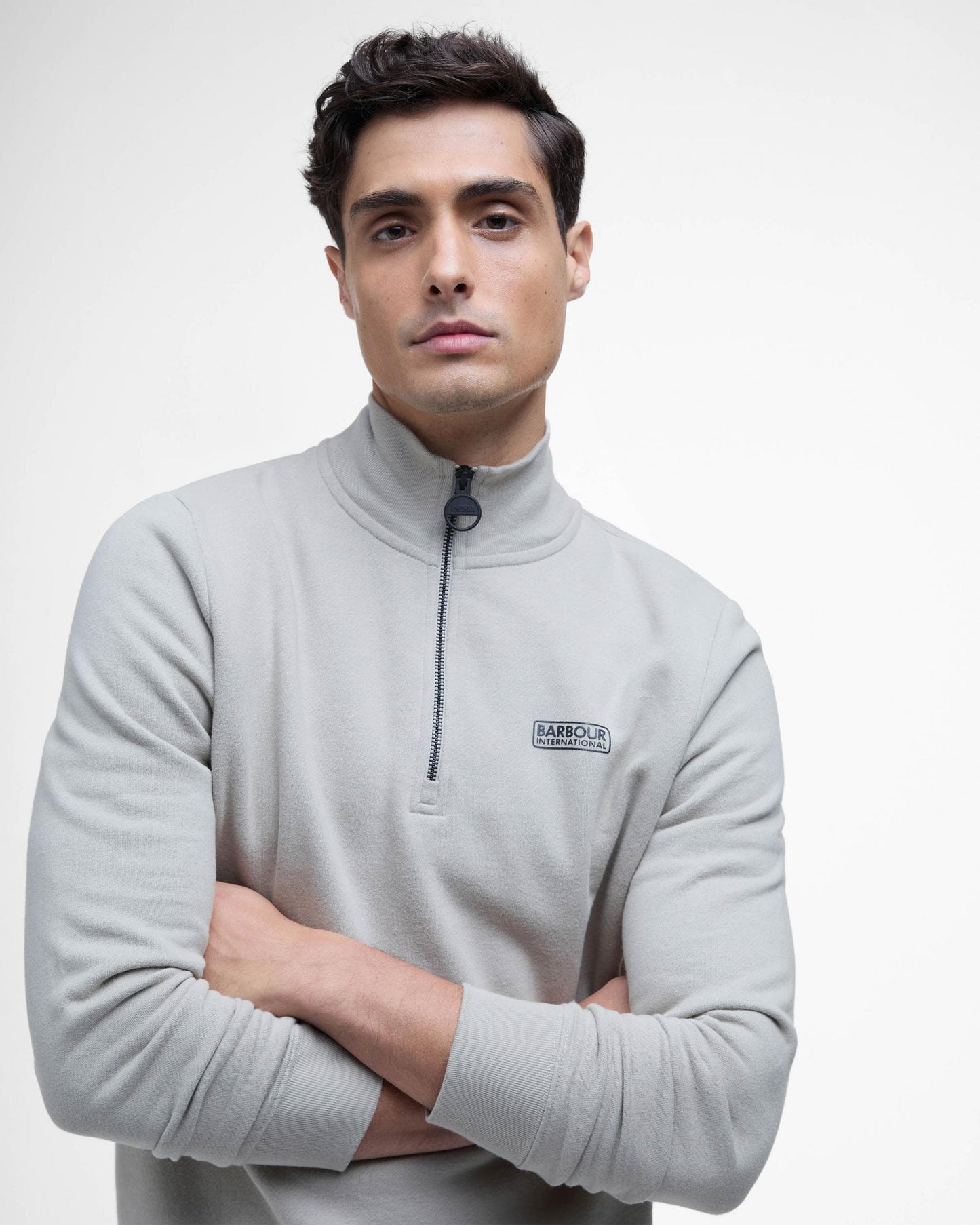 Barbour International Essential Half-Zip Mens Sweatshirt - Concrete