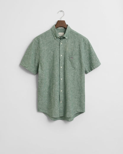 GANT Mens Regular Fit Cotton Linen Short Sleeve Shirt with Embroidered Shield