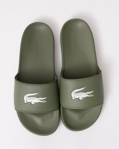 Lacoste Mens Serve Sliders - Khaki/White 255 - CHO - Designer Mens Sandals