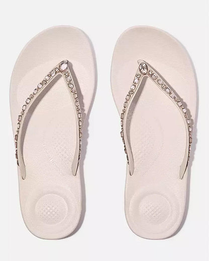 FitFlop Womens iQushion Multi-Crystal Ergonomic Flip-Flops - Nude Rose C53