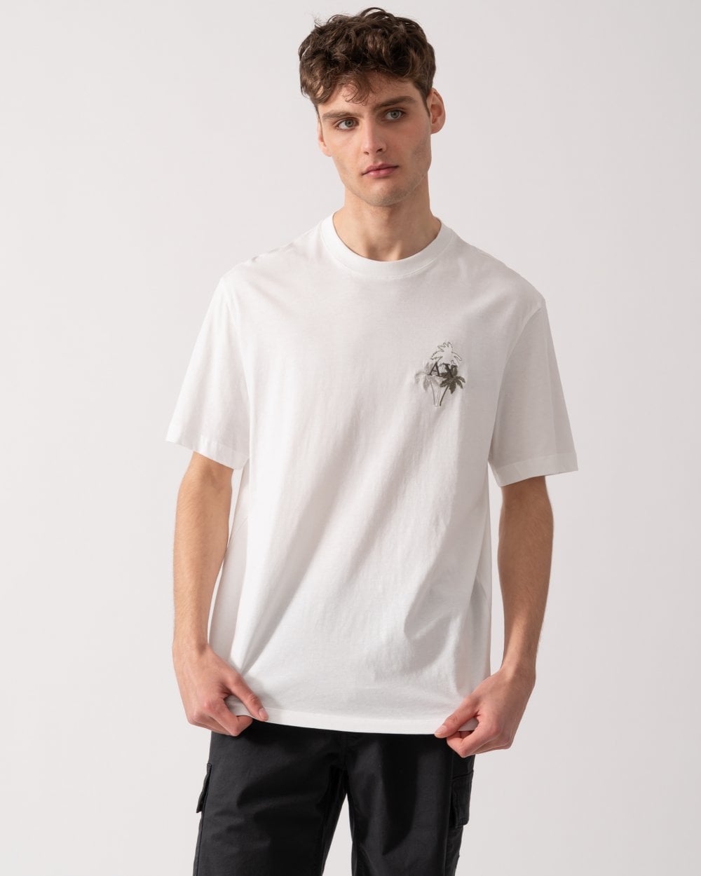 Armani Exchange Armani Exchange Mens Embroidered Palm Trees AX Logo T-Shirt