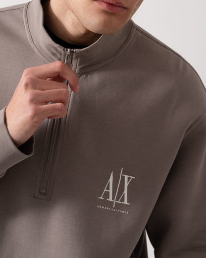 Armani Exchange Mens Embroidered A|X Logo 1/4 Zip Sweatshirt - Driftwood U6107