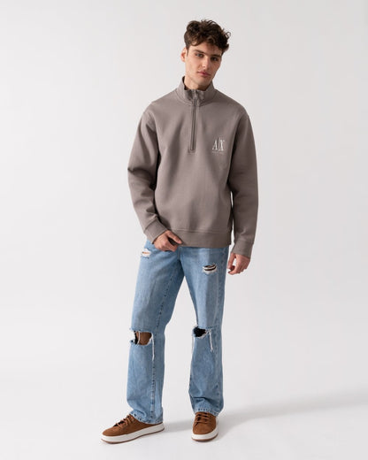 Armani Exchange Mens Embroidered A|X Logo 1/4 Zip Sweatshirt - Driftwood U6107